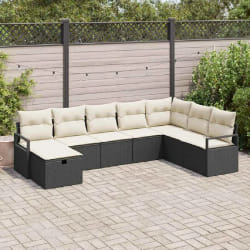 Ensemble de Canapé de Jardin 8 Pièces avec Coussins Noir en Poly Rattan
