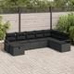 vidaXL Canapé de Jardin en 8 Pièces avec Coussins en Rattan Noir