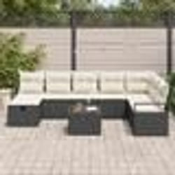 vidaXL Ensemble de Canapé de Jardin 9 Pièces avec Coussins en Poly Rattan Noir