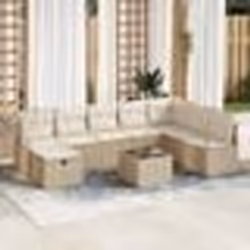 vidaXL Ensemble de Canapés de Jardin 9 Pièces avec Coussins Beige en Poly Rattan