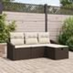 vidaXL Ensemble de canapé de jardin 4 pièces avec coussins en rotin poly marron
