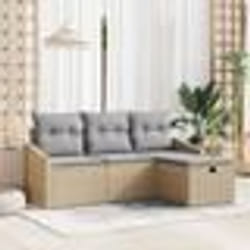 vidaXL Ensemble de canapé de jardin 4 pièces avec coussins beige en rotin poly
