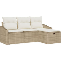Ensemble de canapé de jardin 4 pièces avec coussins beige poly rotin Vidaxl