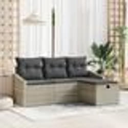 vidaXL Ensemble de canapé de jardin 4 pièces avec coussins gris clair en poly rotin