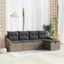 vidaXL Ensemble de Canapés de jardin 5 pièces avec coussins Gris Poly Rotin