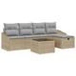 vidaXL Ensemble de Canapé de Jardin 6 Pièces avec Coussins Beige en Rattan Poly