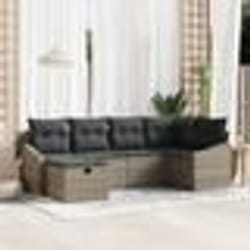vidaXL Ensemble de canapé de jardin de 6 pièces avec coussins gris en poly rattan