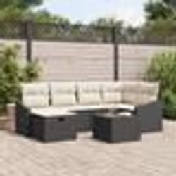 vidaXL Ensemble de Canapés de Jardin 7 Pièces avec Coussins Noir en Poly Rattan