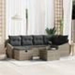 vidaXL Ensemble de canapé de jardin 7 pièces avec coussins gris en rattan poly