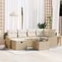 vidaXL Ensemble de canapé de jardin 7 pièces avec coussins Beige Poly Rattan