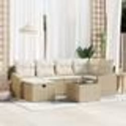 vidaXL Ensemble de canapé de jardin 7 pièces avec coussins Beige Poly Rattan