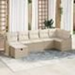 vidaXL Ensemble de Canapés de Jardin 7 pièces avec Coussins Beige Poly Ratan