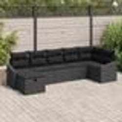 vidaXL Ensemble de Canapés de Jardin 7 pièces avec Coussins Rattan Noir Poly