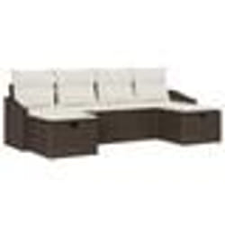 vidaXL Set de canapé de jardin 6 pièces avec coussins marron poly rattan