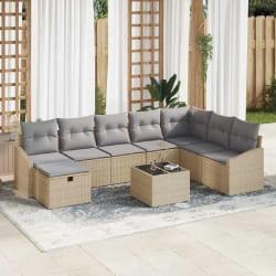 vidaXL Ensemble de canapés de jardin 9 pièces avec coussins beige rotin poly