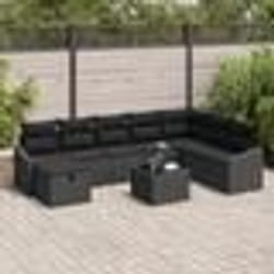 vidaXL Ensemble de Canapés de Jardin 9 Pièces avec Coussins Rotin Poly Noir