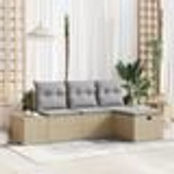 vidaXL Ensemble de 4 Canapés de Jardin avec Coussins en Rotin Polyéthylène Beige