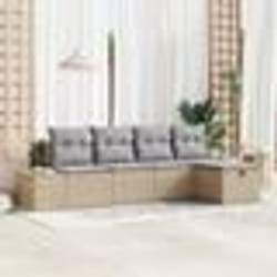 vidaXL Ensemble de Canapé de Jardin 5 Pièces avec Coussins Beige en Poly Rattan