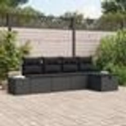 vidaXL Ensemble de 5 Canapés de Jardin avec Coussins Noir en Poly Rattan