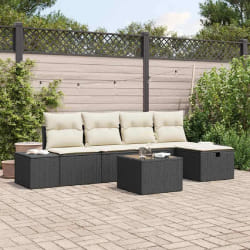 vidaXL Ensemble de canapés de jardin 6 pièces avec coussins Noir Poly Rattan