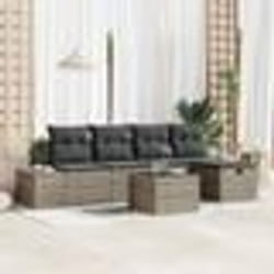 vidaXL Ensemble de Canapés de Jardin 6 Pièces avec Coussins Gris Poly Rattan