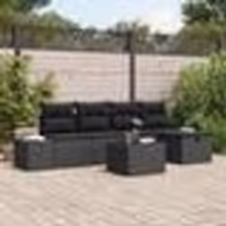 vidaXL Canapé de jardin 6 pièces avec coussins noir en rotin synthétique