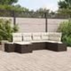 vidaXL Canapé de jardin 6 pièces avec coussins Marron en Poly Rotin