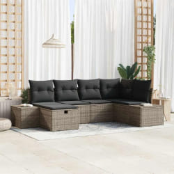 vidaXL Ensemble de Canapés de Jardin de 6 pièces avec Coussins Gris en Poly Rotin