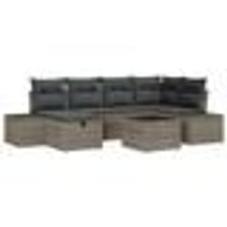 vidaXL Canapé de jardin 7 pièces avec coussins gris en poly rattan
