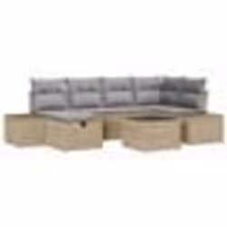 vidaXL Ensemble de canapé jardin 7 pièces coussins Beige Rotin Poly