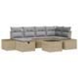 vidaXL Ensemble de canapé jardin 7 pièces coussins Beige Rotin Poly