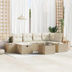 vidaXL Ensemble de canapé de jardin 7 pièces avec coussins Beige Poly Rattan