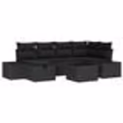vidaXL Ensemble de Canapé de Jardin 7 Pièces avec Coussins Noir Poly Rotin
