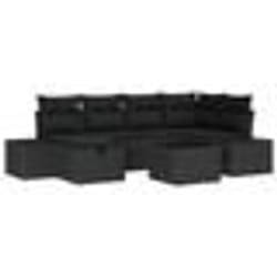 vidaXL Ensemble de Canapé de Jardin 7 Pièces avec Coussins Noir Poly Rotin