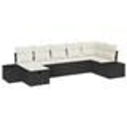 vidaXL Ensemble de canapé de jardin 7 pièces avec coussins en rotin synthétique noir