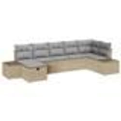 vidaXL Ensemble de canapé de jardin 7 pièces avec coussins beige poly rotin