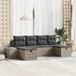 vidaXL Ensemble de canapé de jardin 6 pièces avec coussins gris en rotin poly