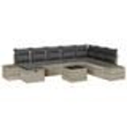 vidaXL Set de canapé de jardin 9 pièces avec coussins en rotin poly léger gris