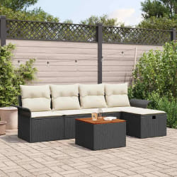vidaXL Ensemble de Canapé de Jardin 6 Pièces avec Coussins Noir Poly Rattan