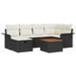 vidaXL Canapé de jardin 7 pièces avec coussins en poly rotin noir