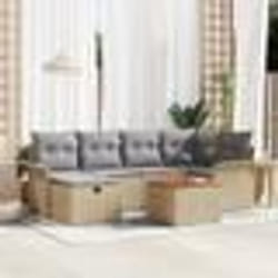 vidaXL Ensemble de canapé de jardin 7 pièces avec coussins Beige Rotin synthétique