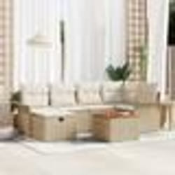 vidaXL Ensemble de canapé de jardin 7 pièces avec coussins Beige Rotin