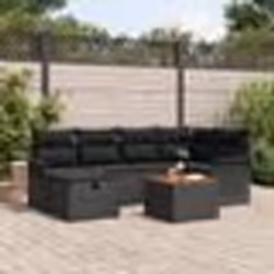vidaXL Set de Canapé de Jardin 7 Pièces avec Coussins Poly Rotin Noir