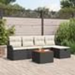 Ensemble de Canapés de Jardin 6 Pièces avec Coussins Noir en Rattan Synthétique