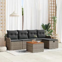 Ensemble de canapé de jardin 6 pièces avec coussins gris poly rattan