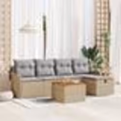 Ensemble de canapés de jardin 6 pièces avec coussins beige poly rattan
