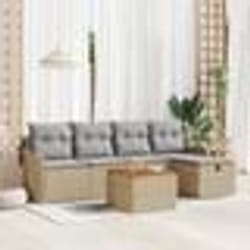 Ensemble de canapés de jardin 6 pièces avec coussins beige poly rattan