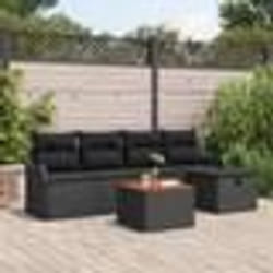 Canapé de Jardin vidaXL 6 Pièces avec Coussins Noir Rotin