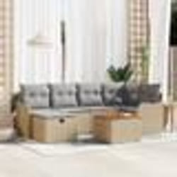 Ensemble de Canapé de Jardin de 7 Pièces avec Coussins Beige Poly Rattan