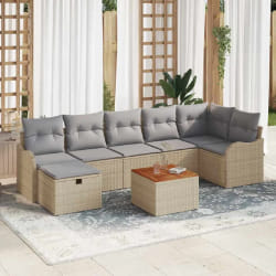 vidaXL Ensemble de Canapés de Jardin 8 Pièces avec Coussins Beige Rattan Poly